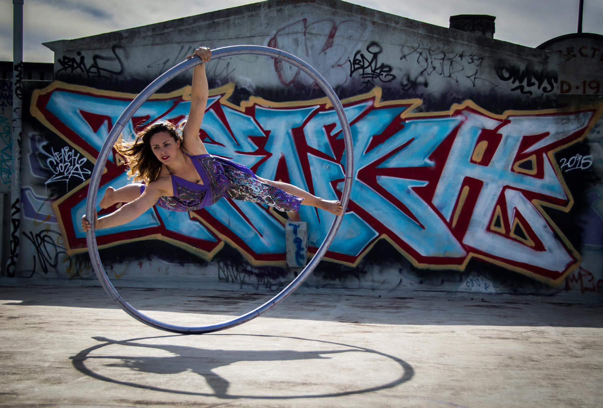 Taylor Krasne spinning in a Cyr wheel